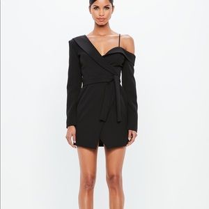 MISSGUIDED Peace + Love Black One Shoulder Tuxedo Mini Dress